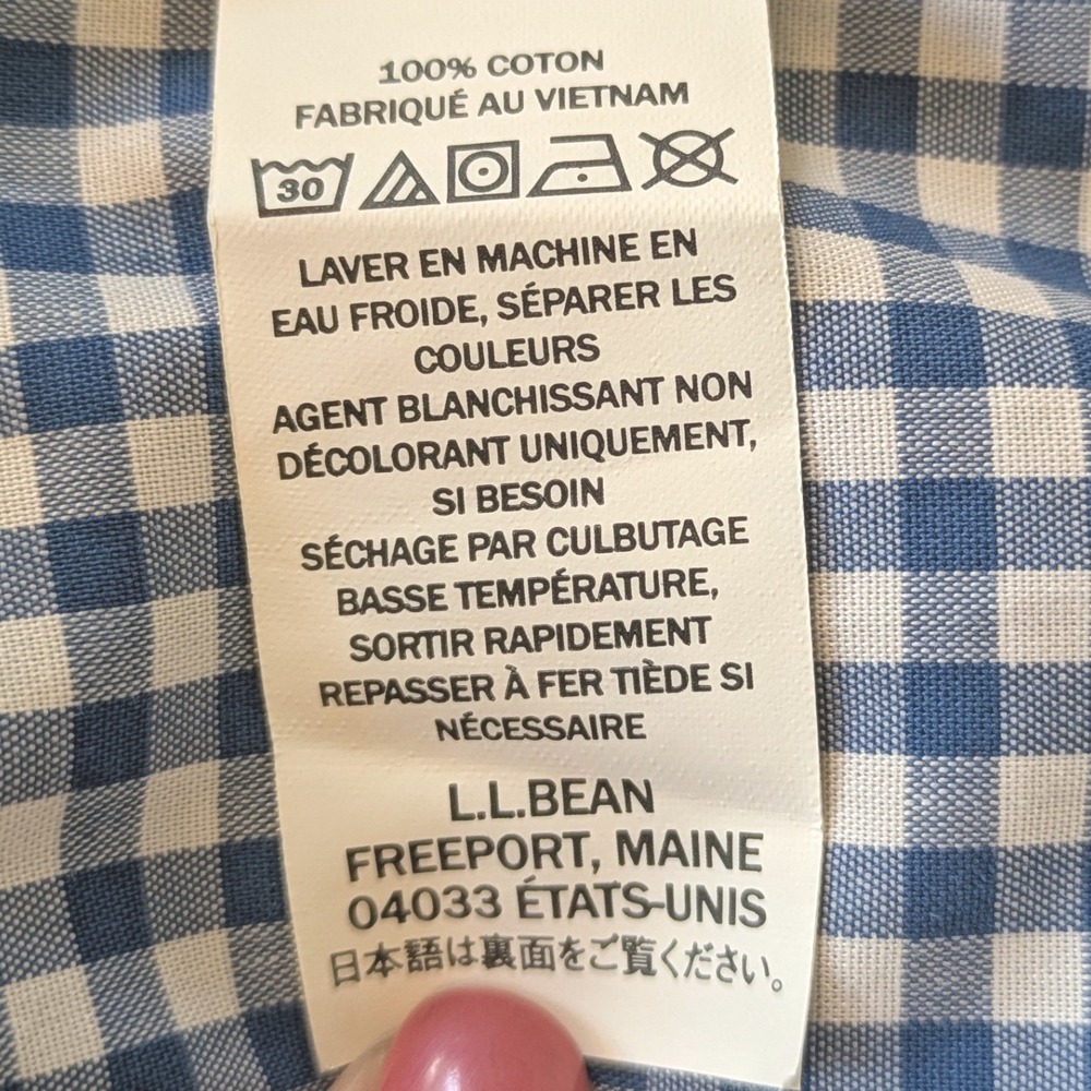 LL Bean Kennebunk Sport Shirt Mens Large Traditional Fit Blue Gingham Classic - Picture 7 of 7